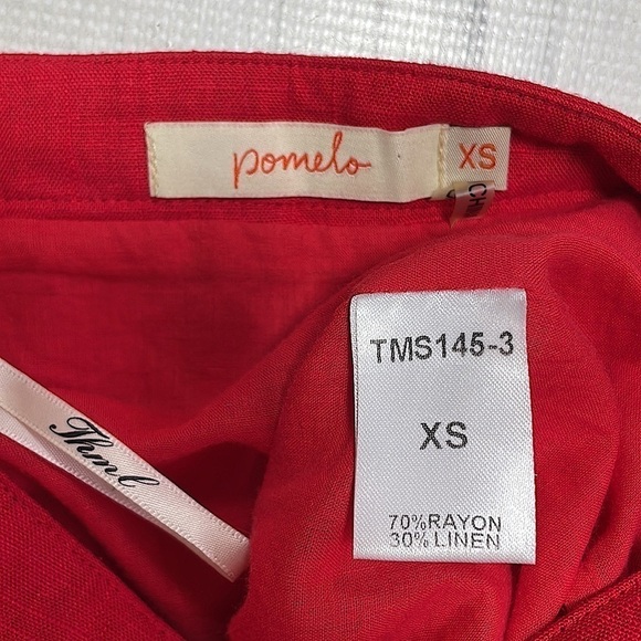 Pomelo Skirt Full Pleats Embroidery Linen Red Size XS - Picture 12 of 12